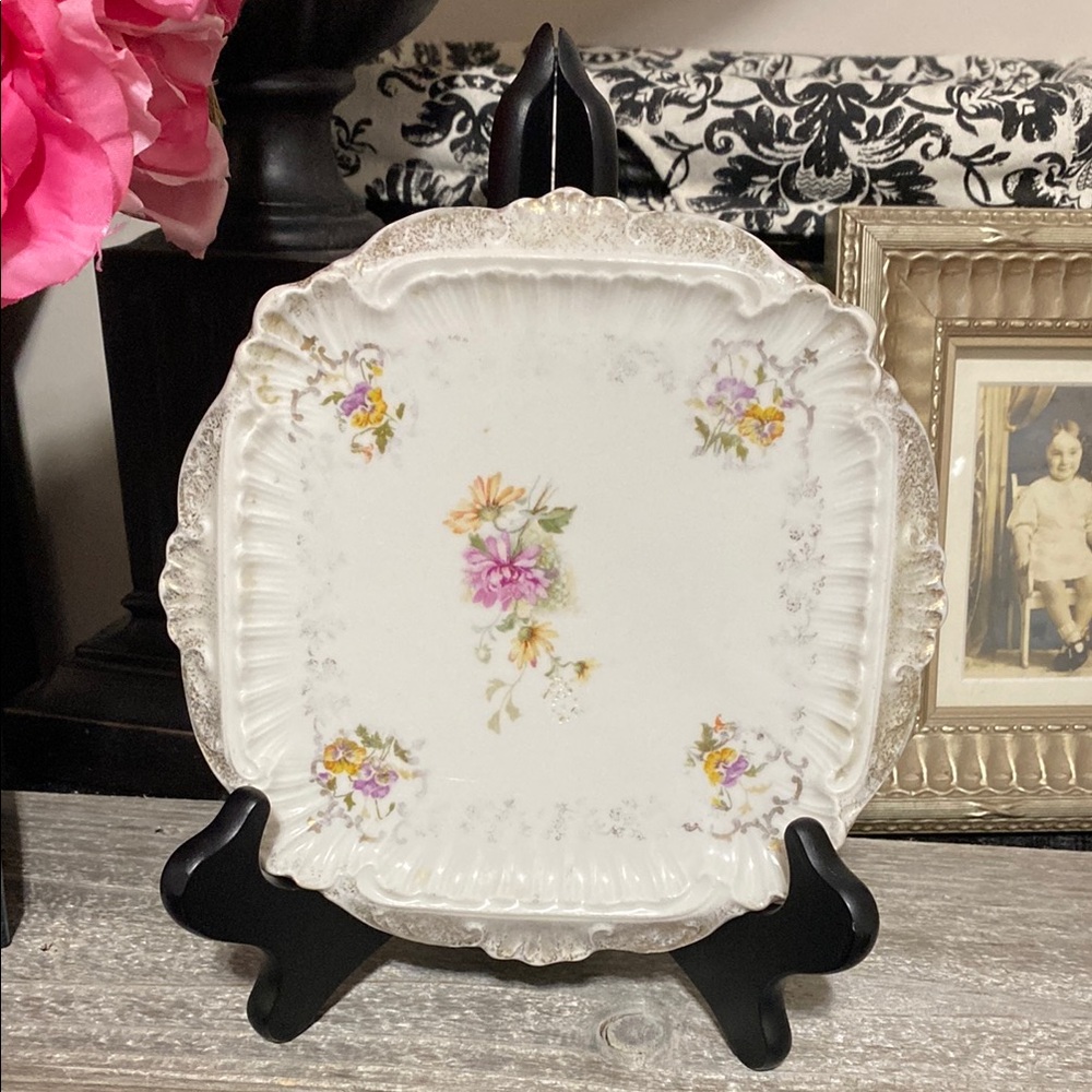 Antique Germany Carl Tielsch Floral Square Cake Plate!